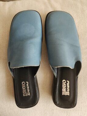 Y2K Bravo Browns Powder Blue Leather Flat Mules - Sz EU 38 (US 7.5)